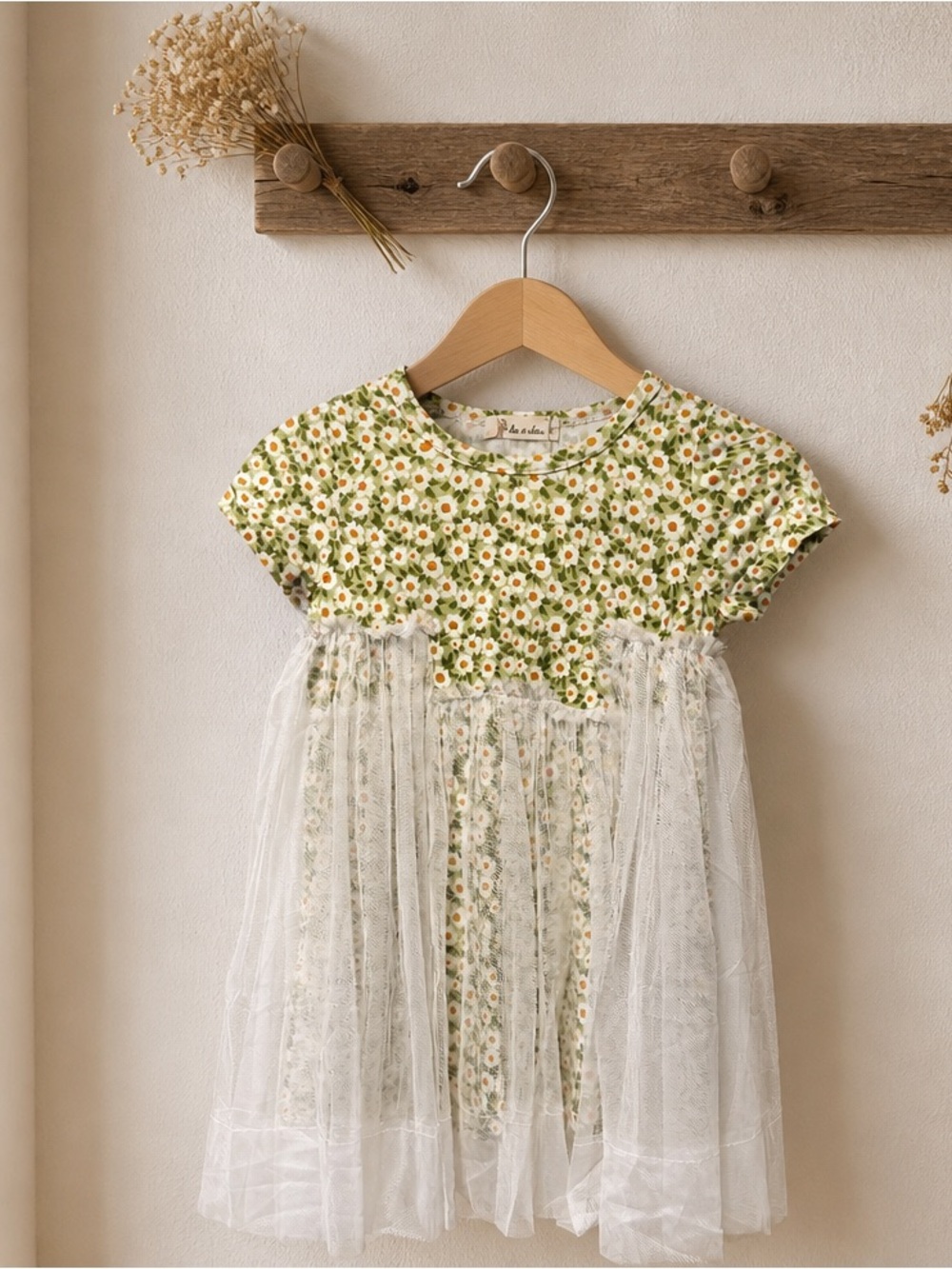 NWT Doe A Dear Girls Green Ditsy Floral Mesh Layer Dress - Size 5